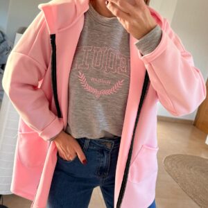 chaqueta efecto neopreno rosa con capucha estilo casual oversize