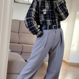 Home pantalón de pinzas gris con cinturón