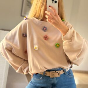 Home sudadera oversize flores relieve