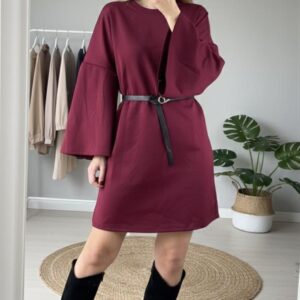 Home vestido corto burdeos efecto neopreno con cinturon