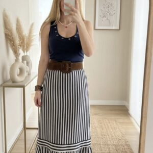 Home falda midi rayas navy