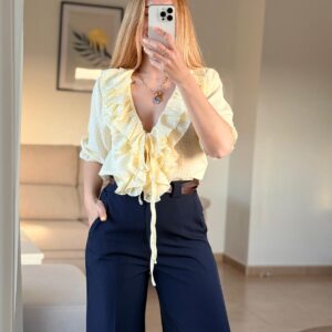 Home blusa vichy volantes amarillo pastel