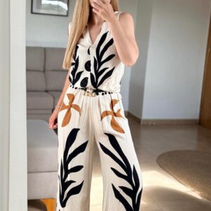 conjunto de blusa y pantalón fluido estampado art