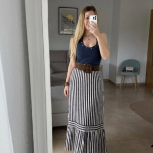 falda midi rayas navy