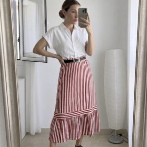 falda midi rayas navy & red