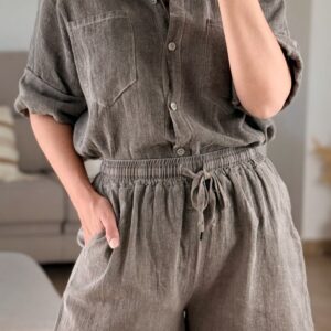 conjunto algodón shorts y camisa marrón