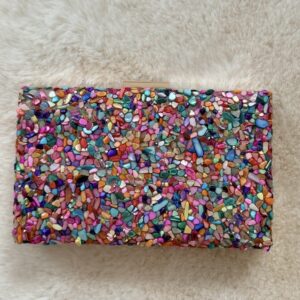cartera de fiesta de pedrería multicolor