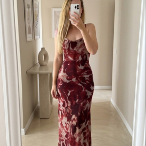 vestido midi tul estampado con tirante regulable