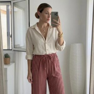 pantalón fluido rayas rosa y marrón