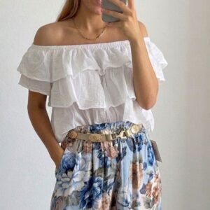 blusa bardot volantes algodón