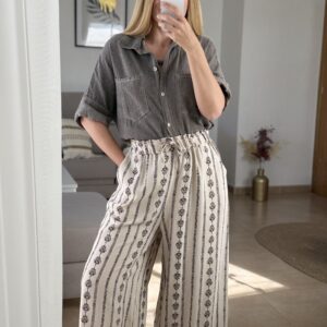pantalón boho cenefas crema & marrón