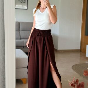 Home pantalón fluido con aberturas marrón chocolate