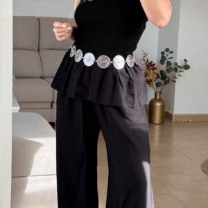 Home conjunto negro de top bandeau y pantalón fluido