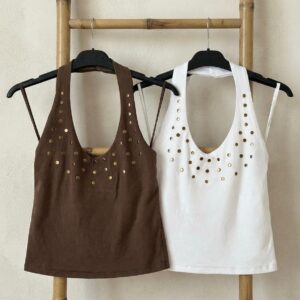 top halter algodón con tachas bronce