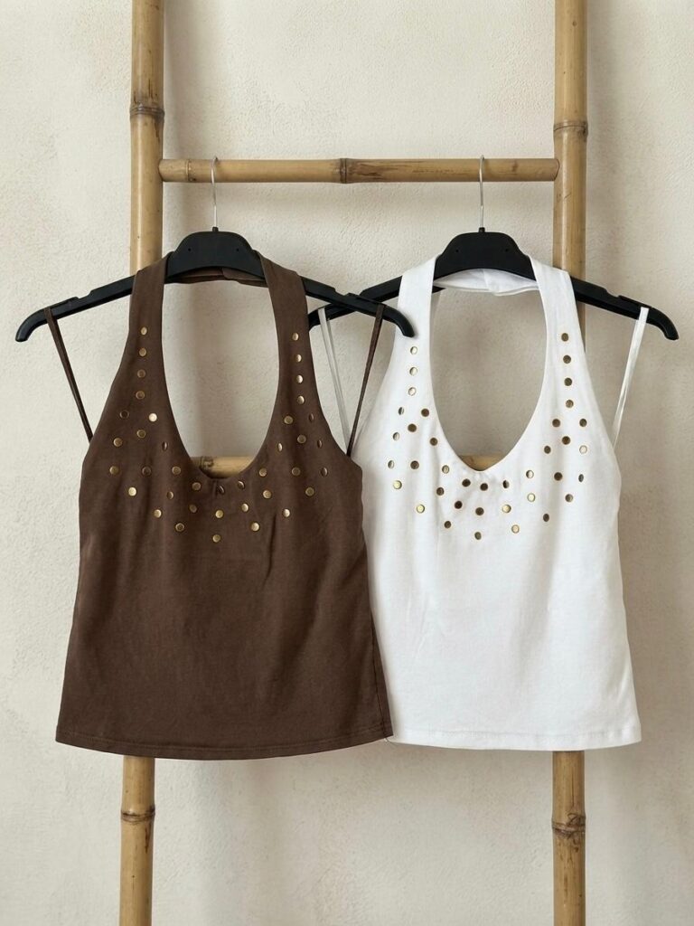 Home top halter algodón con tachas bronce