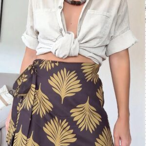 Home falda pantalón pareo marrón estampado hojas lima