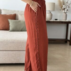 pantalón fluido tachuelas teja