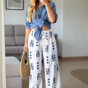 Home pantalón print de peces y conchas en azul