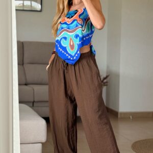 pantalón marrón de viscosa doble posición