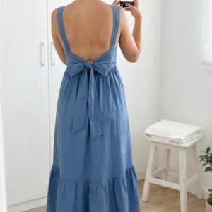 vestido midi algodón lazada azul
