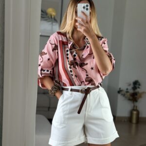 camisa estampada tigres y paisley rosa