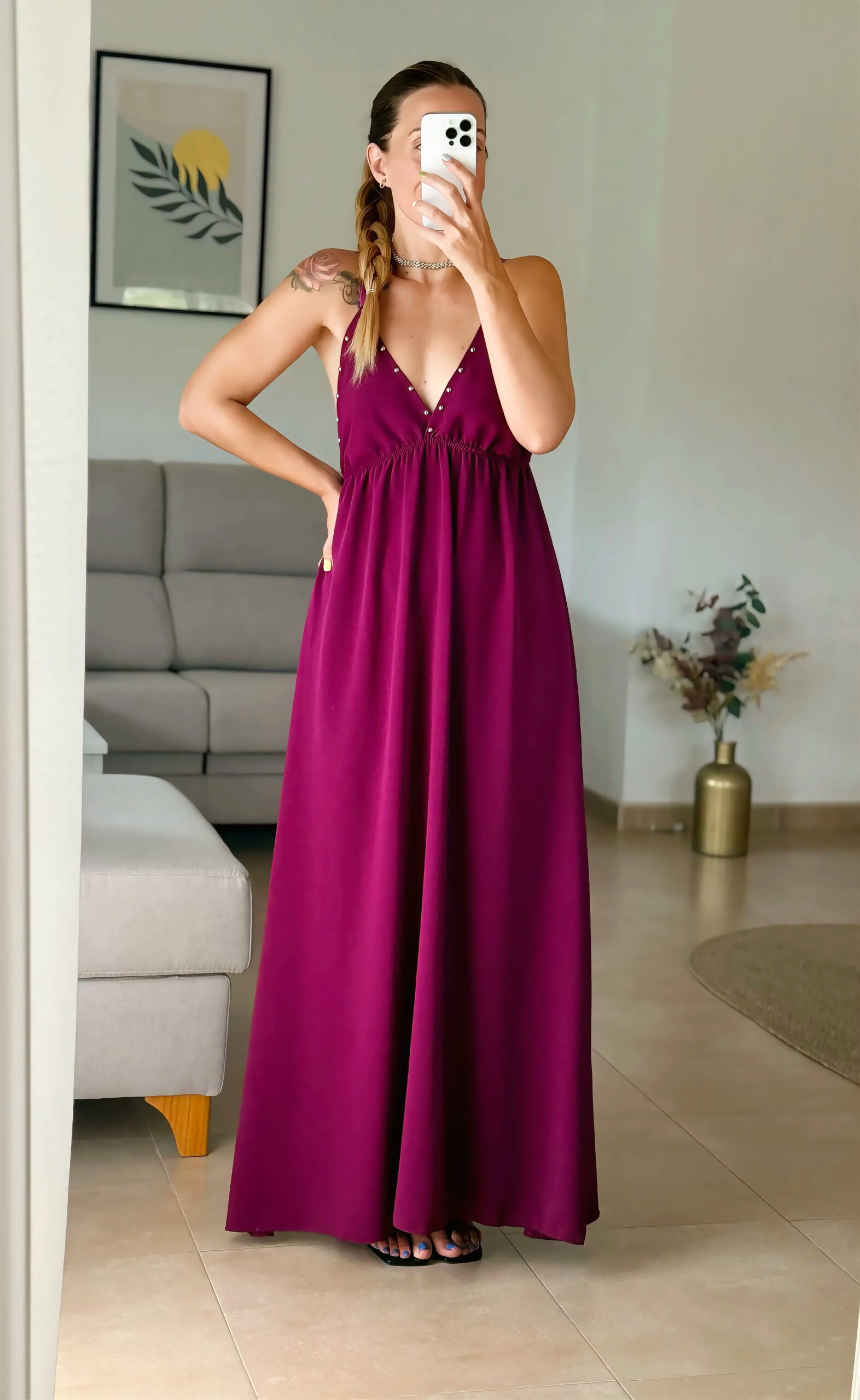 vestido largo buganvilla con tachuelas vestido largo buganvilla con tachuelas