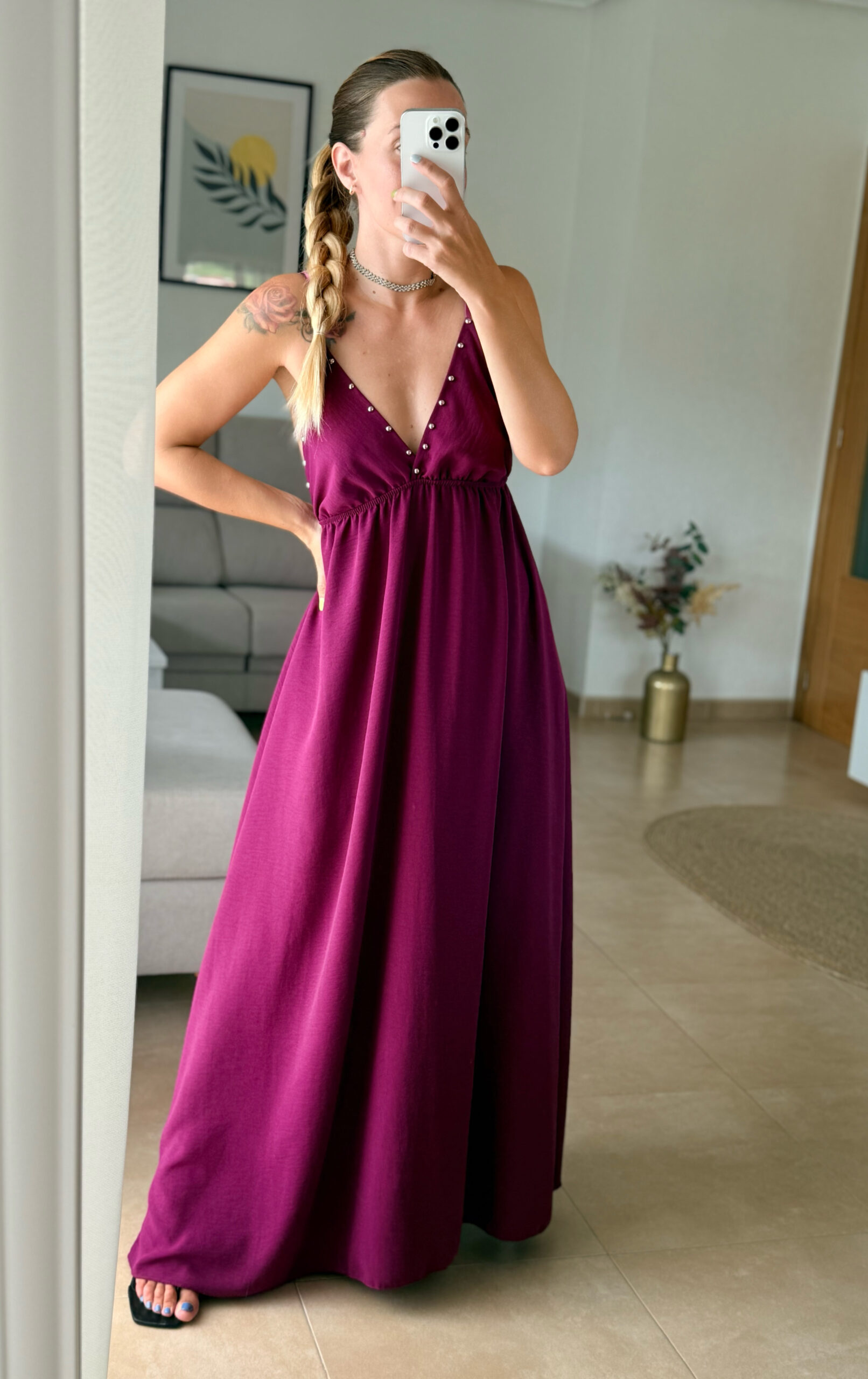 vestido largo buganvilla con tachuelas vestido largo buganvilla con tachuelas