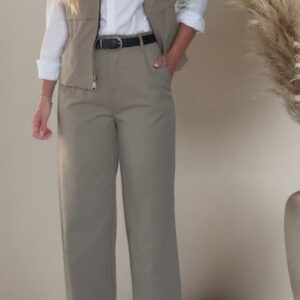 pantalón tejido cargo crema