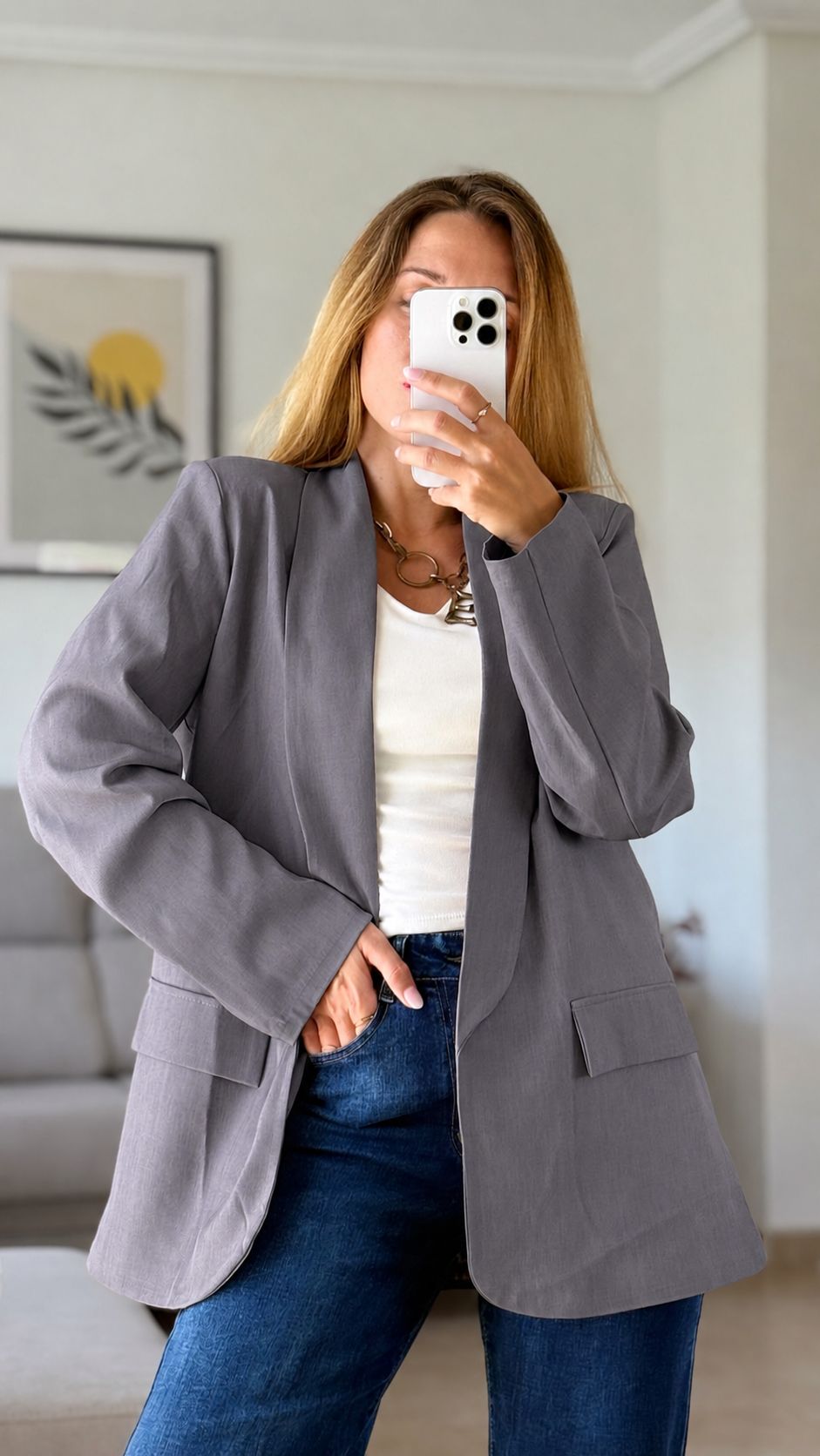 blazer gris oversize de corte amplio blazer gris oversize de corte amplio