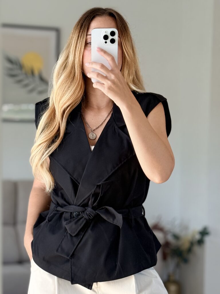 chaleco negro tejido efecto nylon