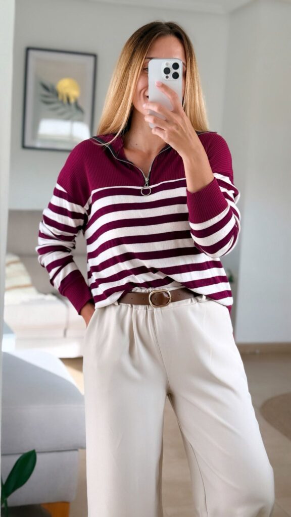 jersey de rayas estilo polo con cremallera