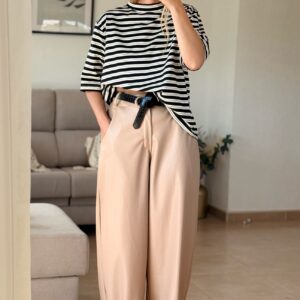 pantalon barrel polipiel crema
