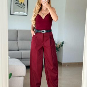 pantalón barrel burdeos efecto tejido cargo