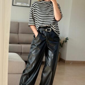 pantalon polipiel barrel negro