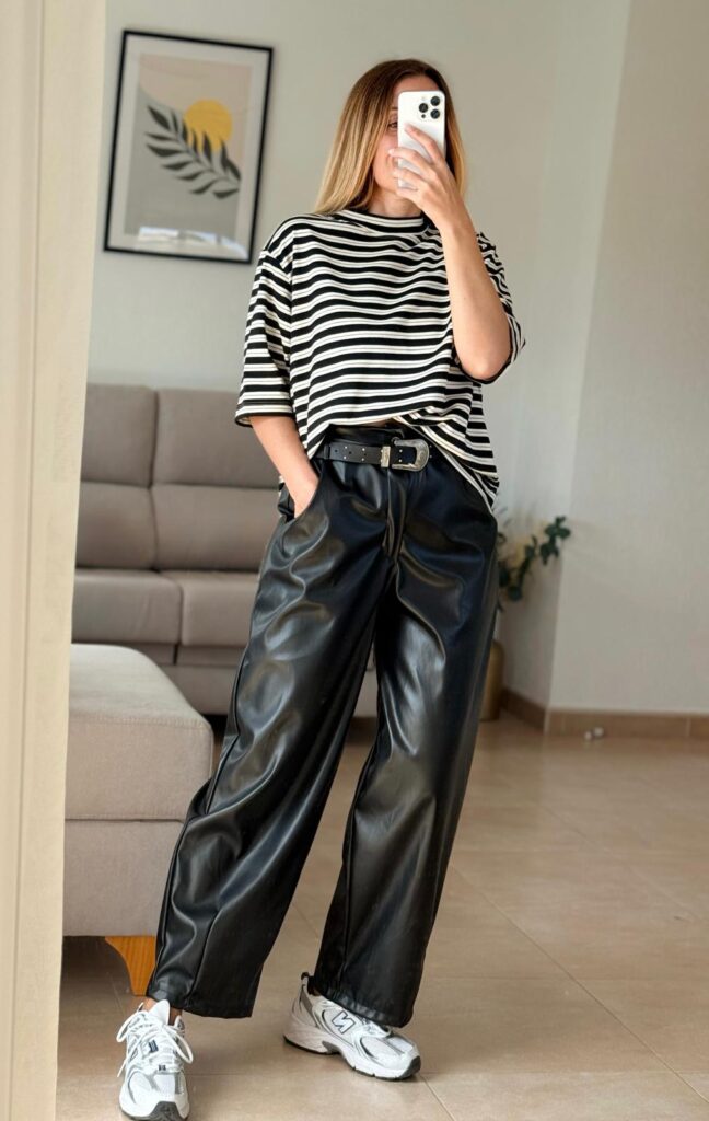 pantalon polipiel barrel negro