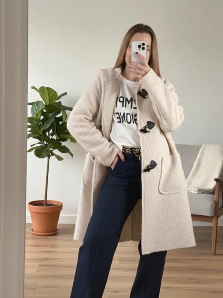 Home abrigo borrego crema trench puesto
