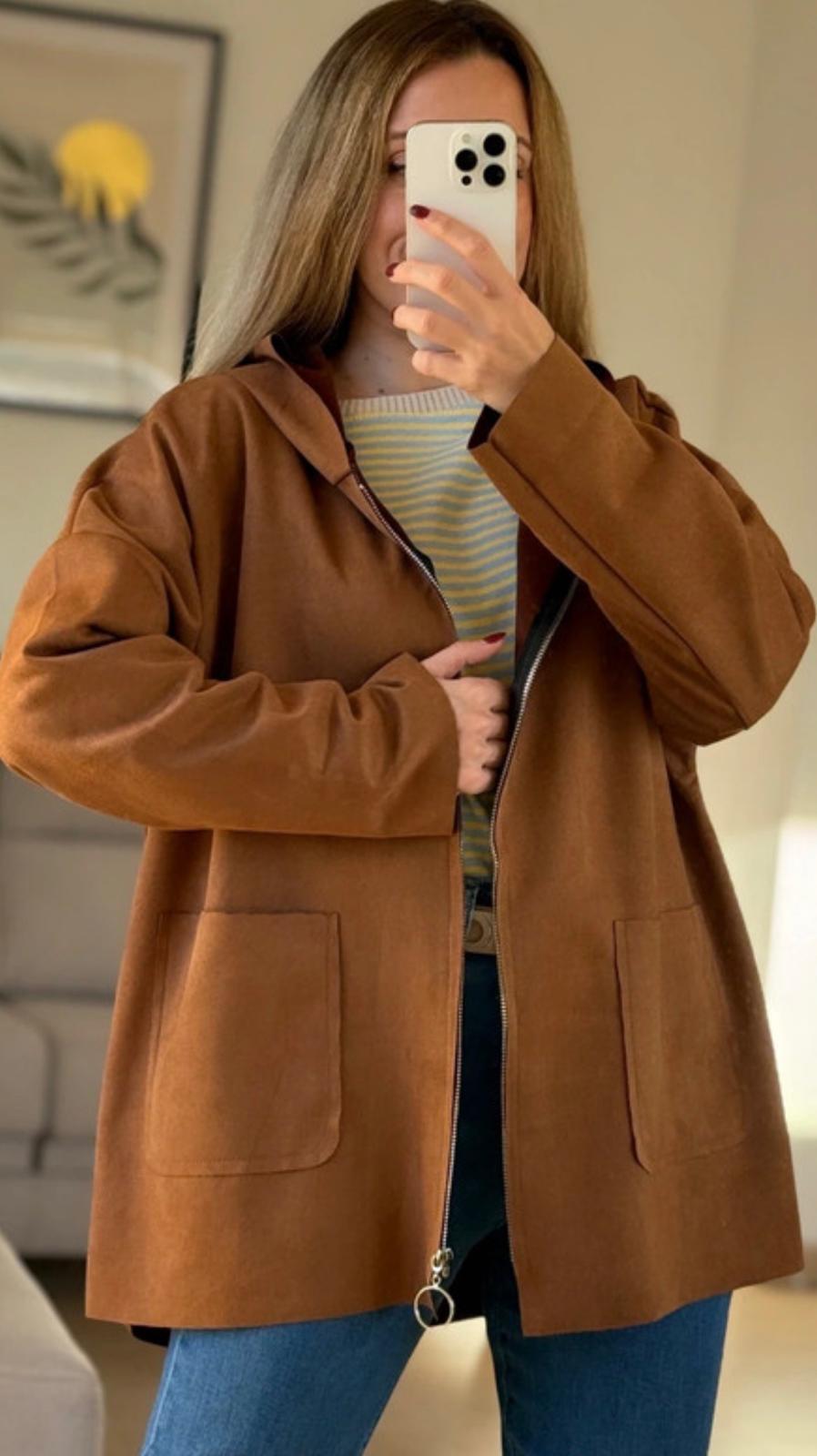 chaqueta camel serraje cremallera y capucha chaqueta camel serraje cremallera y capucha